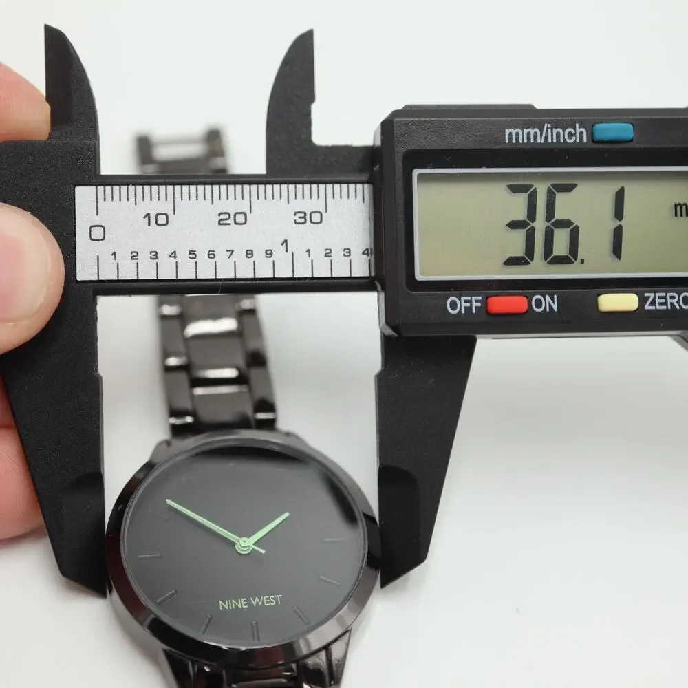 Nine West Black Green Tone Womens Watch 36mm Metal Bracelet with New Battery